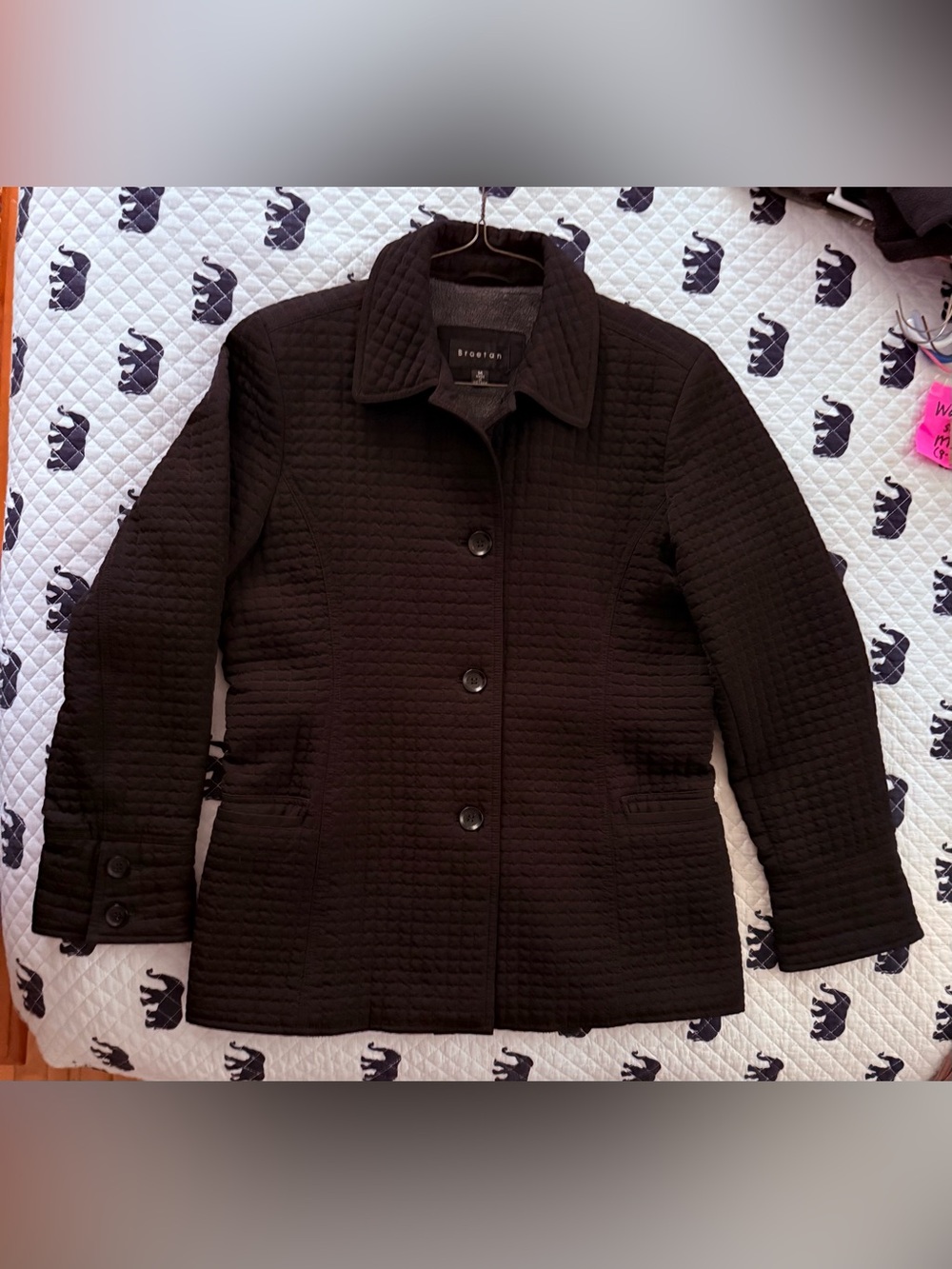 Braetan Women’s M Quilted Black Jacket w Button Front & Sleeves, Collar, Pockets